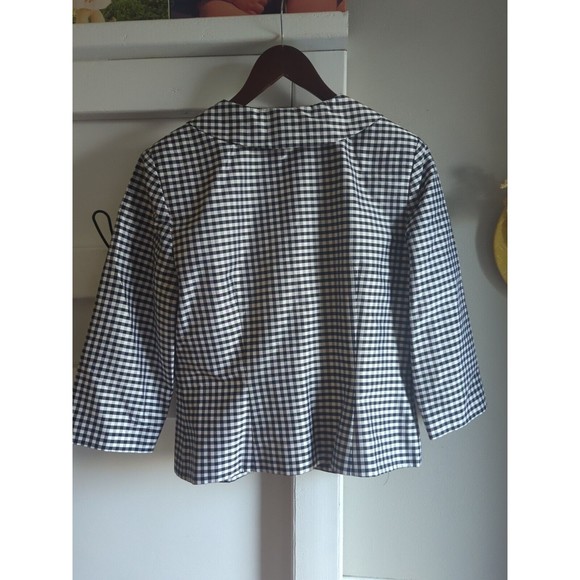 Maggy London Silk Jacket Blazer Black & White Checkered 3/4 Sleeve Sz: 10 - Picture 6 of 7